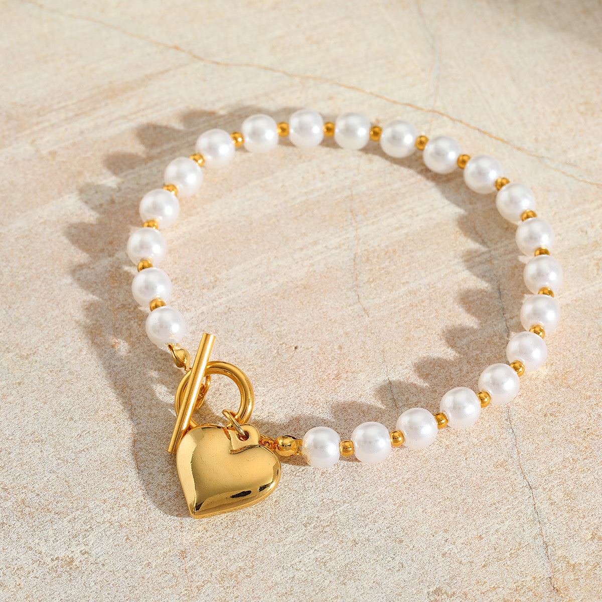 Pulsera Corazón y Perlas