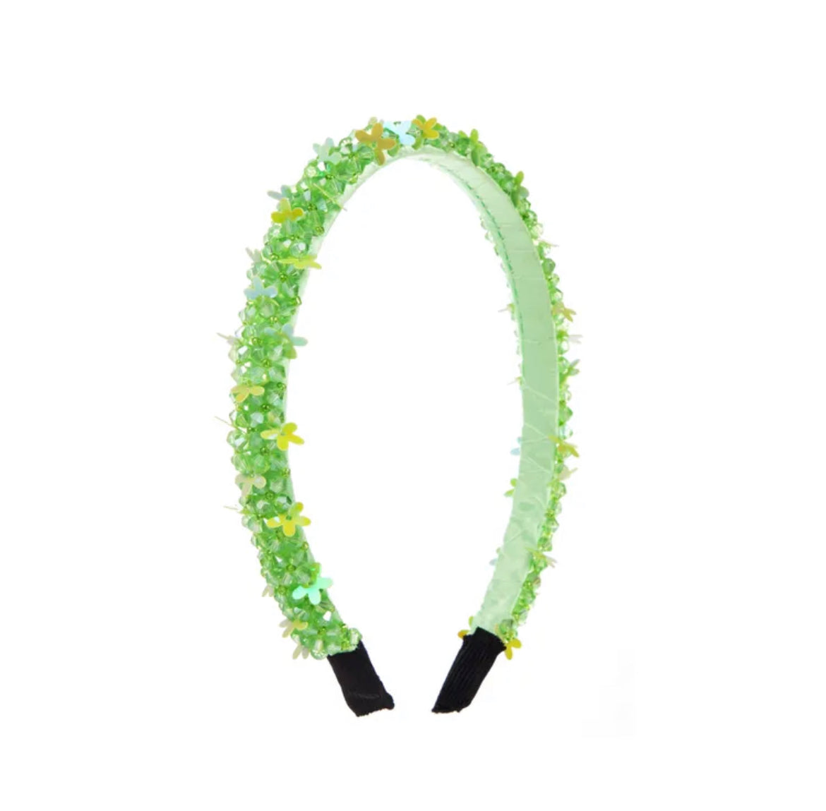 Diadema cristal y flores verde