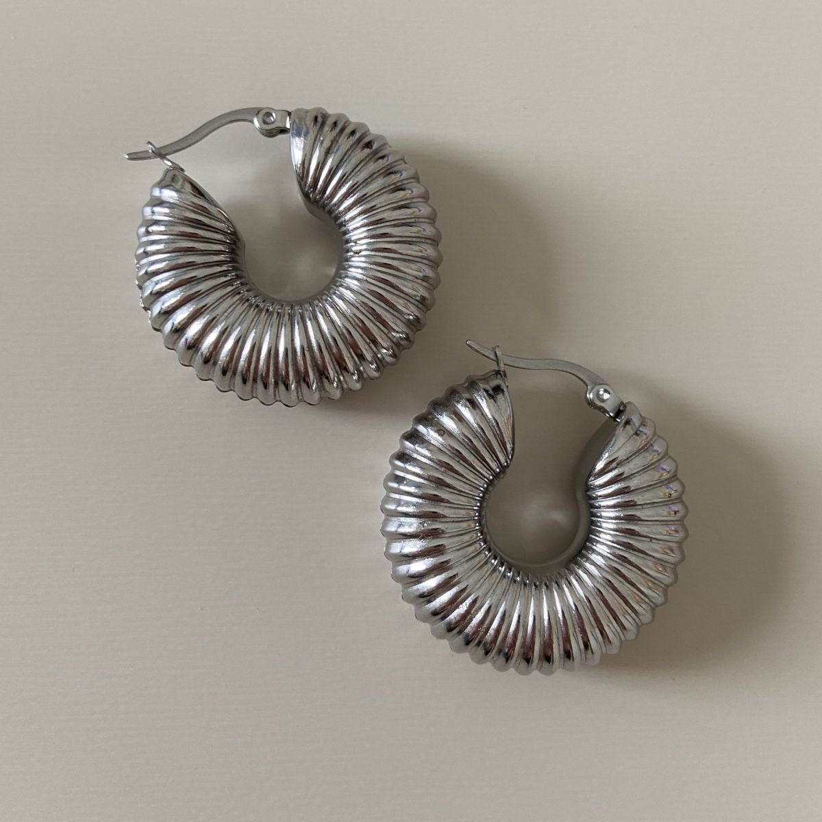 Ribbed Chunky Hoops Silver