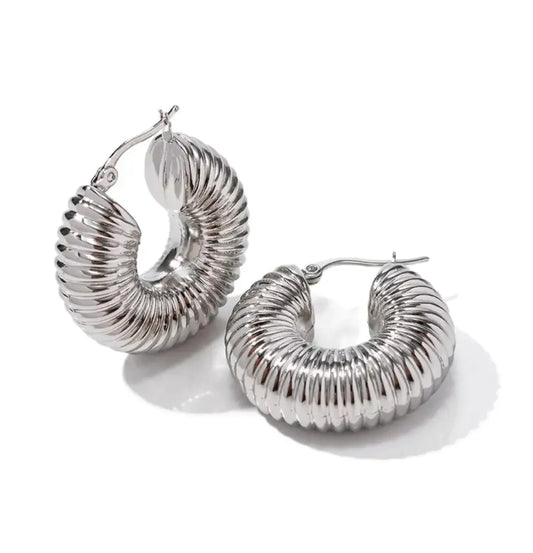 Ribbed Chunky Hoops Silver