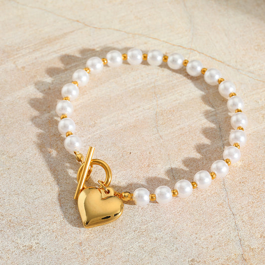 Pulsera Corazón y Perlas